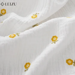 0.5/1/2 Yard Yellow Flowers Print 100% Cotton Double Layer Crepe Baby Fabric Soft Gauze DIY Baby Blankets, Pajamas, Bedding