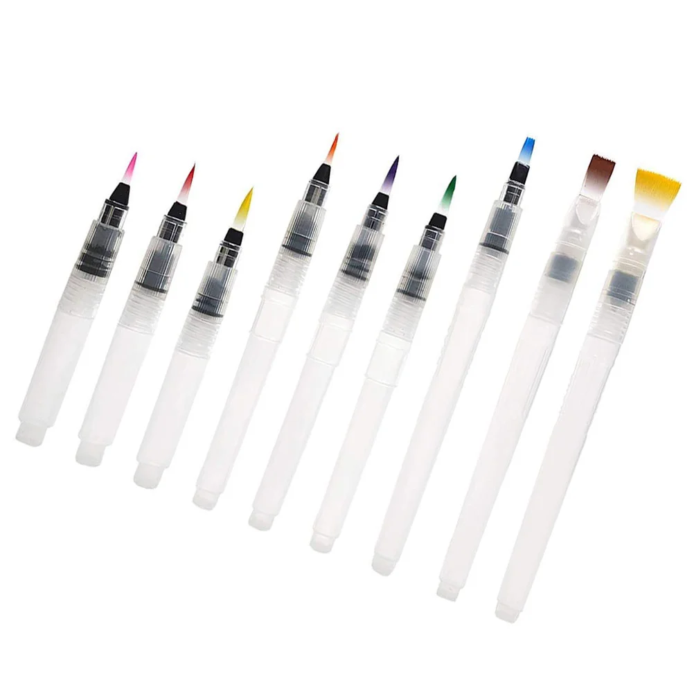 

9 Pcs Water Coloring Brush Pen Set for Watercolor Painting Water Soluble Pencils Brush Pens White (120MM, 155MM, 190MM Length St