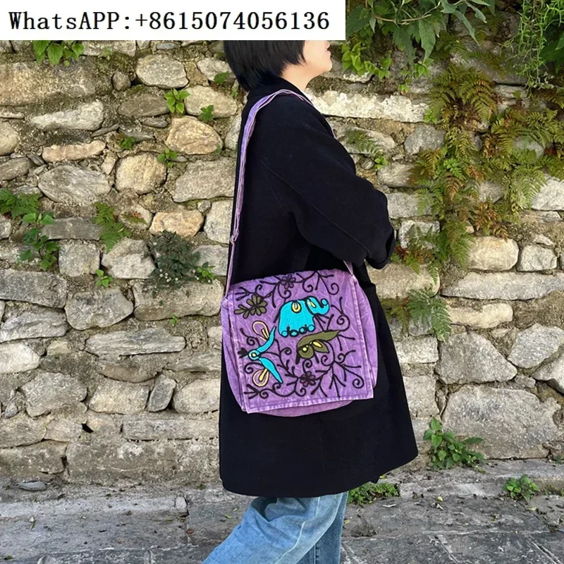 

Ew Studio Nepal washed old stray cross-body bag shoulder strap adjustable hippie embroidered shoulder bag