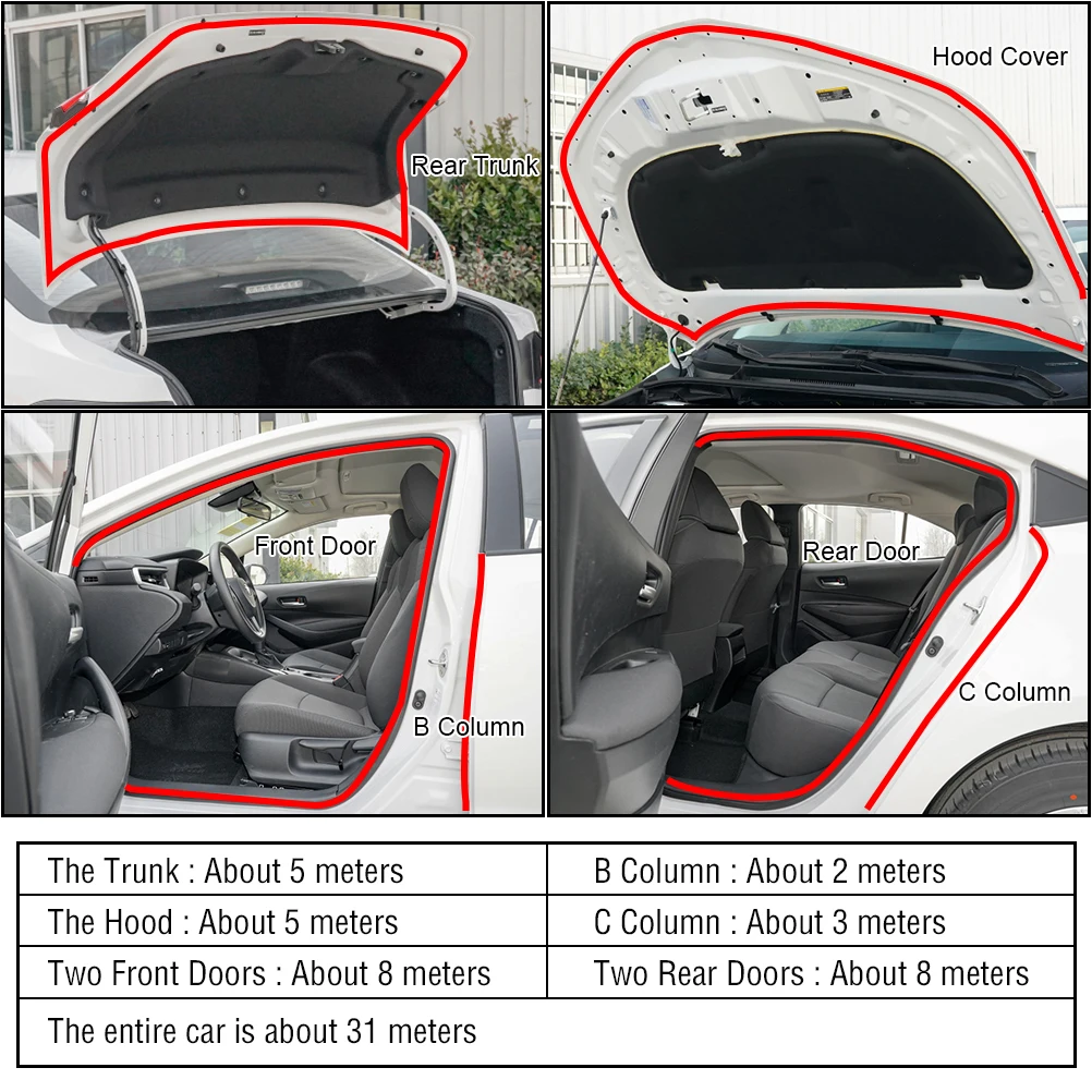 Joint de porte automatique anti-collision, isolation phonique, capot de coffre de voiture, banc de colonne B C, coupe-froid en caoutchouc, garniture
