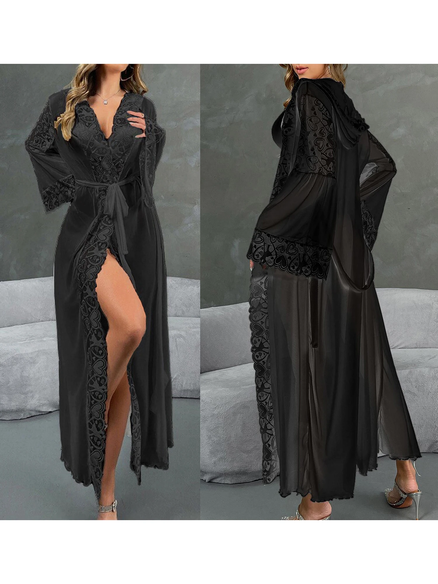 

Женское кимоно с коротким рукавом и цветочным принтом, завязкой на талии и кружевной отделкой для стильного образа