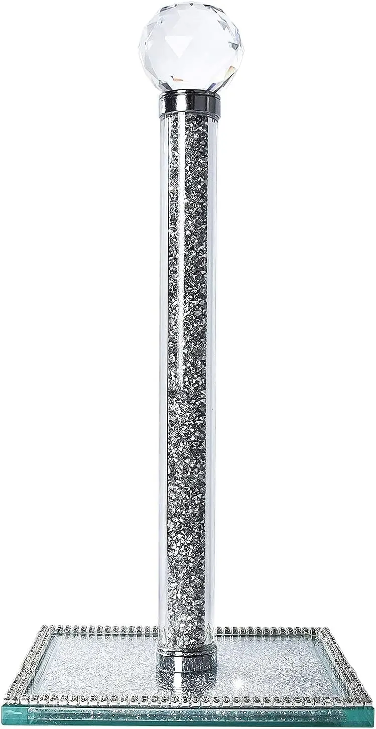 

Modern Crystal Paper Towel Stand Silver Tissue Roll Dispenser Bling Diamond Countertop Organizer for Kitchen Bathroom Office