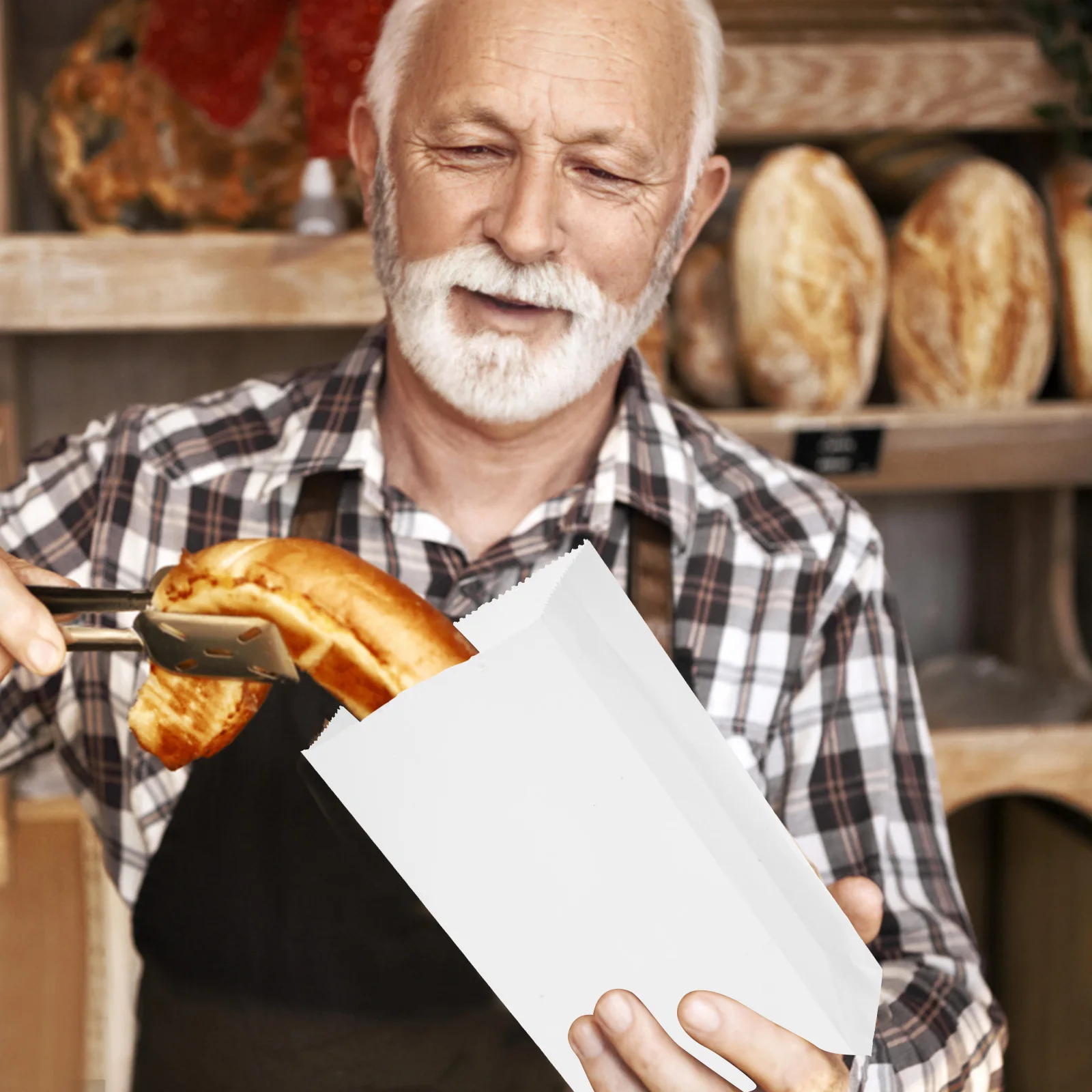 

100pcs Kraft Paper Bag White Bread Loaf Square Bottom 9x5 5x17cm Bakery Food Packaging Dessert Pastry Storage Cake Snack