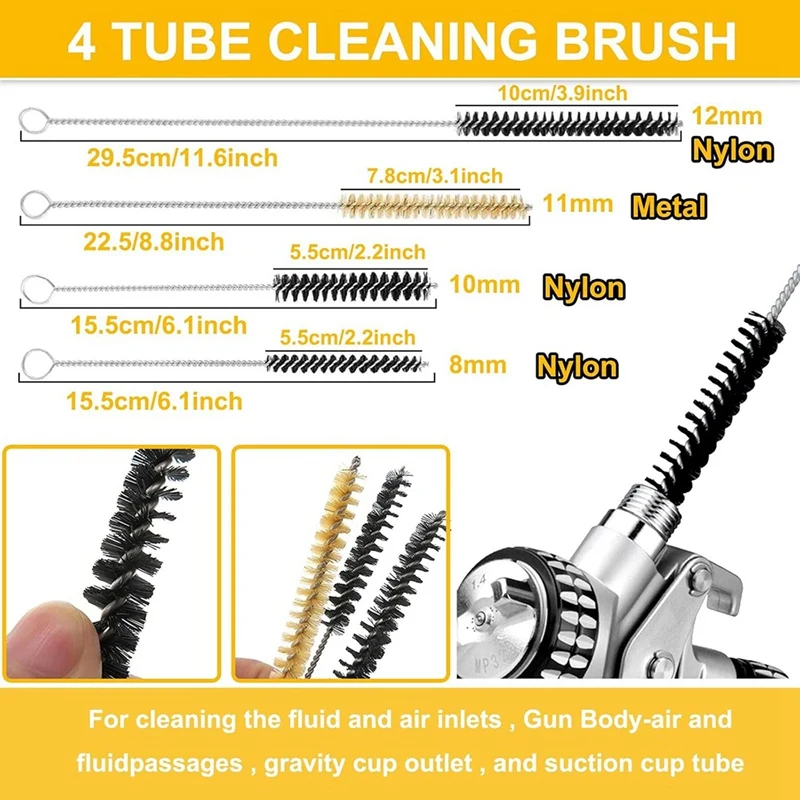 ABEZ Sprayer Cleaning Kit 17 Pcs Multi-Purpose Paint-Gun Brush Cleaner Tool with Nylon Mini Tube Brushes and Needles