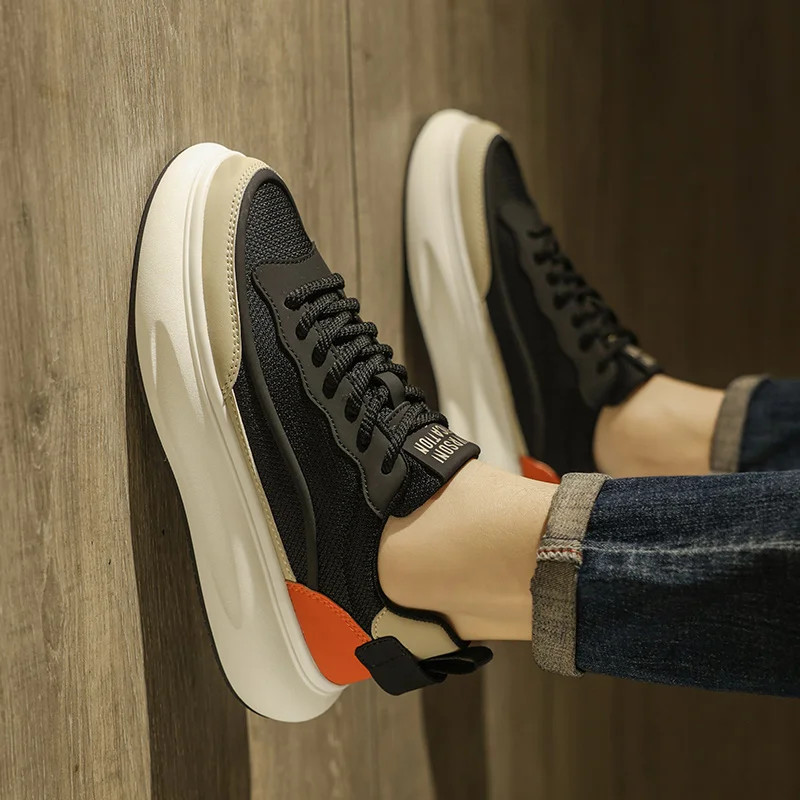 

PuTian Men's Breathable Mesh Sporty Casual Shoes Anti-Slip Thick Bottom Black Agan Style Outdoor Leisure Footwear for Youth