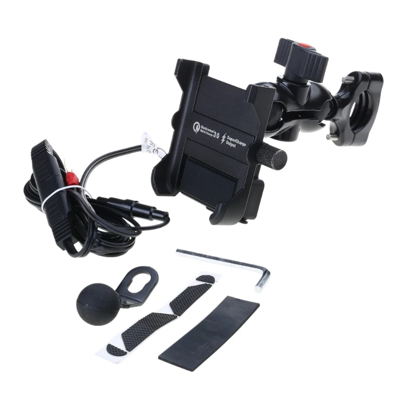 Motorcycle QC3.0 USB Phone Mount Charger Keeps Your Phone Navigating for 4.3-6.7 inch Smartphone 360° Rotation Stable