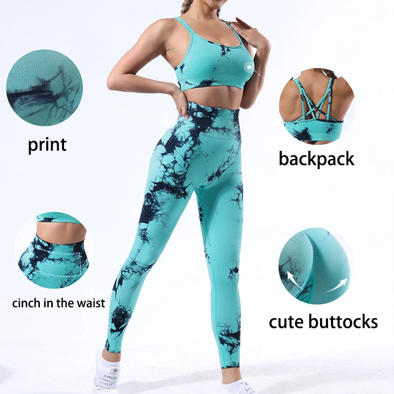 Reggiseno sportivo e Leggings ad alta elasticità senza cuciture Tie Dye Yoga Set tuta da allenamento Activewear