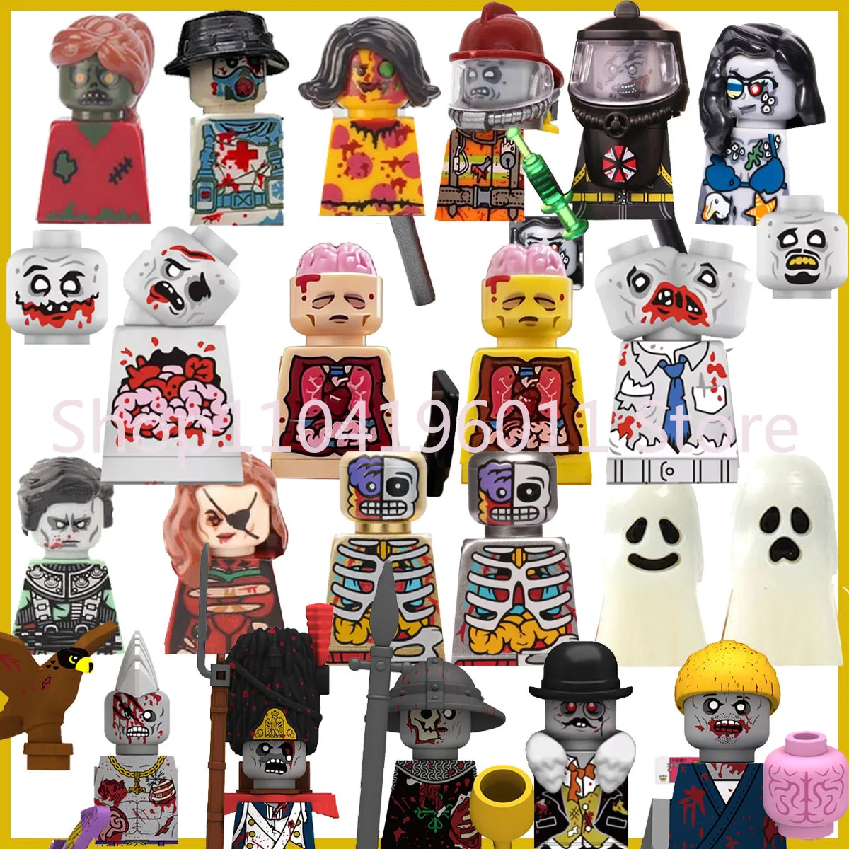 Bloques de Construcción MOC Escena de Terror de Halloween, Figuras de Esqueletos y Fantasmas con Elementos Urbanos, Juguete Creativo de Ensamblaje, Regalo para Niños