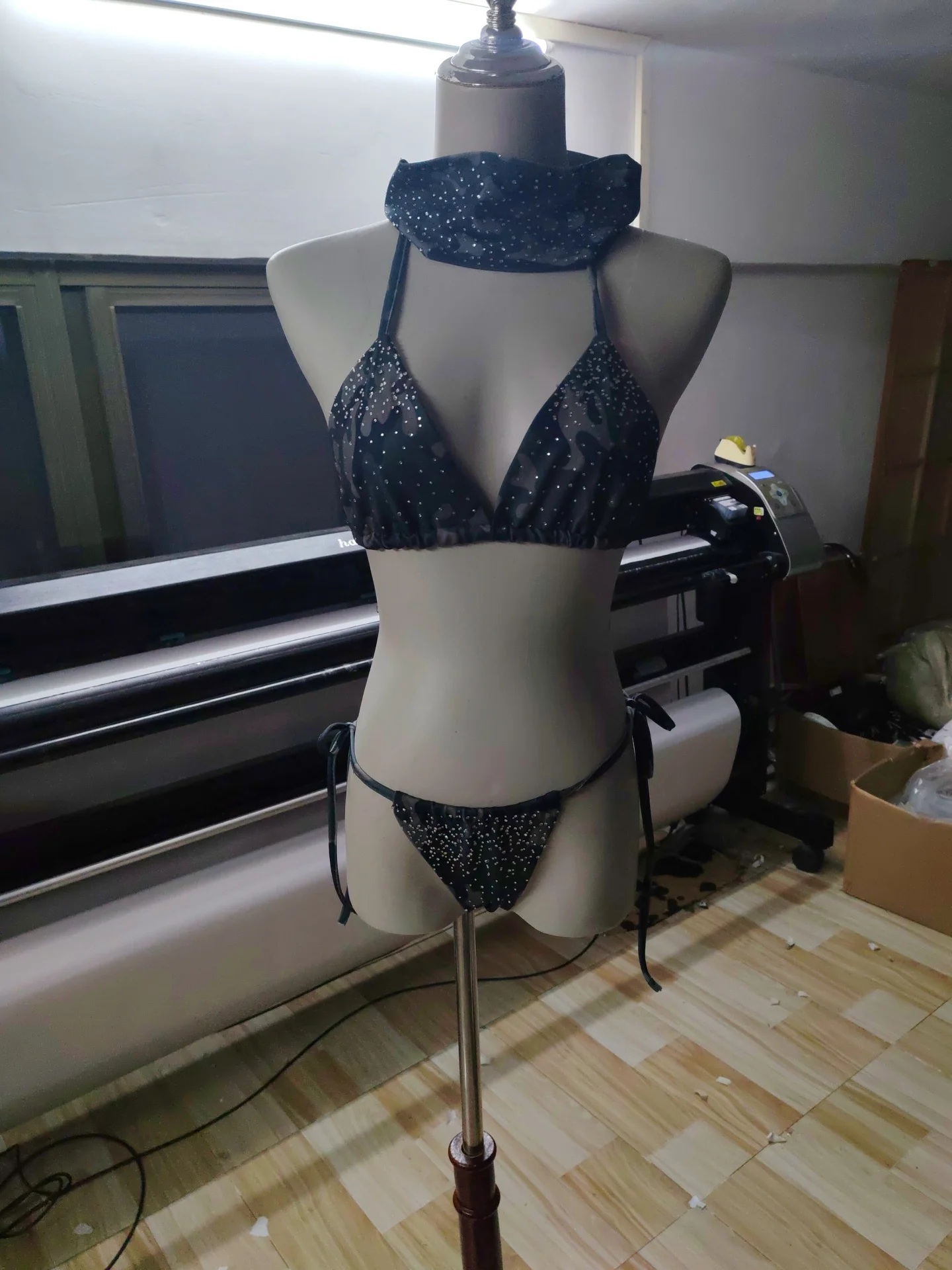 Camouflage Rhinestone 3 Piece Bikini Set Women Tie Side Triangle Swimsuit Matching Headband Y2K Grunge Summer Beach Bathing Suit