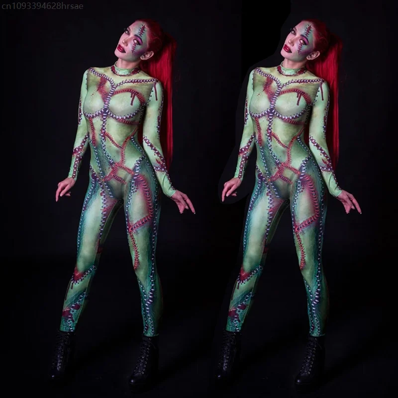 Damski Męski Horror Wąż Druk 3D Kombinezon Catsuit Kostiumy Cosplay Obcisły Punk Zentai Damski Halloween Party Body
