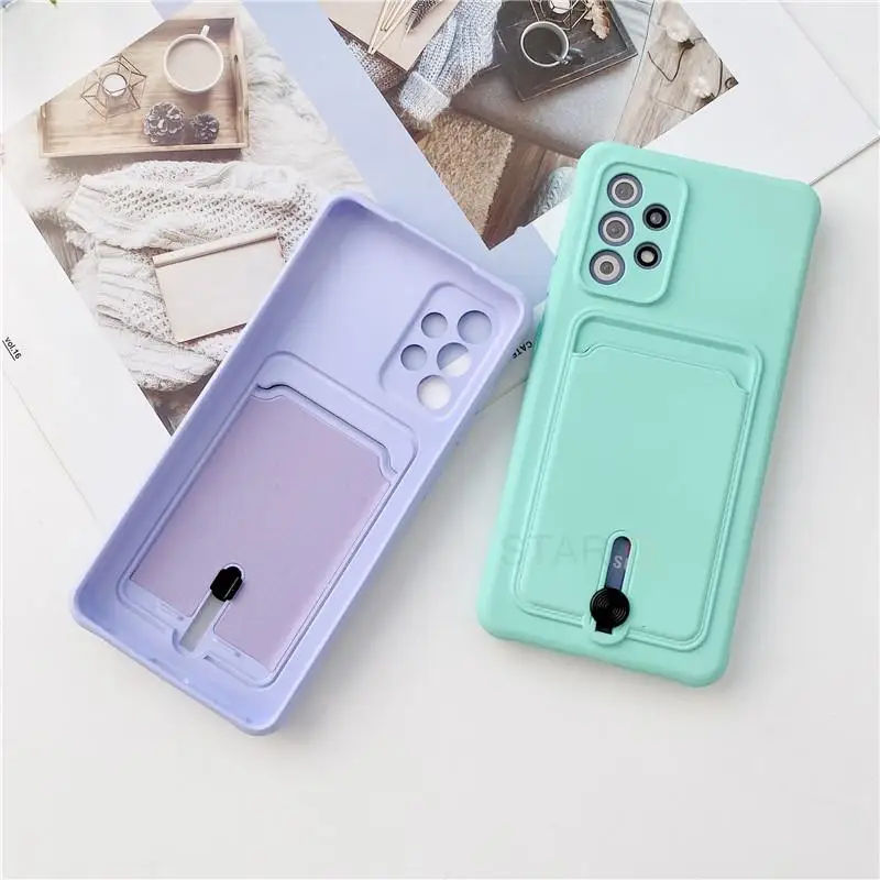 Card Holder Slot Liquid Silicone Case For Samsung Galaxy A53 A33 A23 A52s A72 A32 A12 A51 A71 4g 5g 2022 2021 Cover A 53 33 52