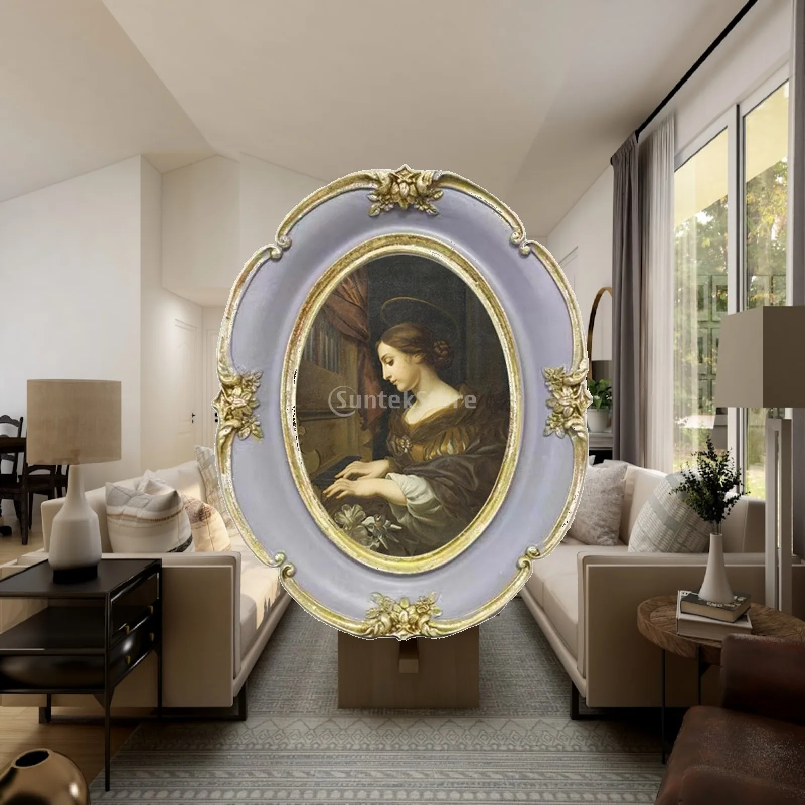 Vintage Antique Picture Frame Resin Oval Ornate Photo Display Home Decor Wall Hanging for Interior Room Decoration