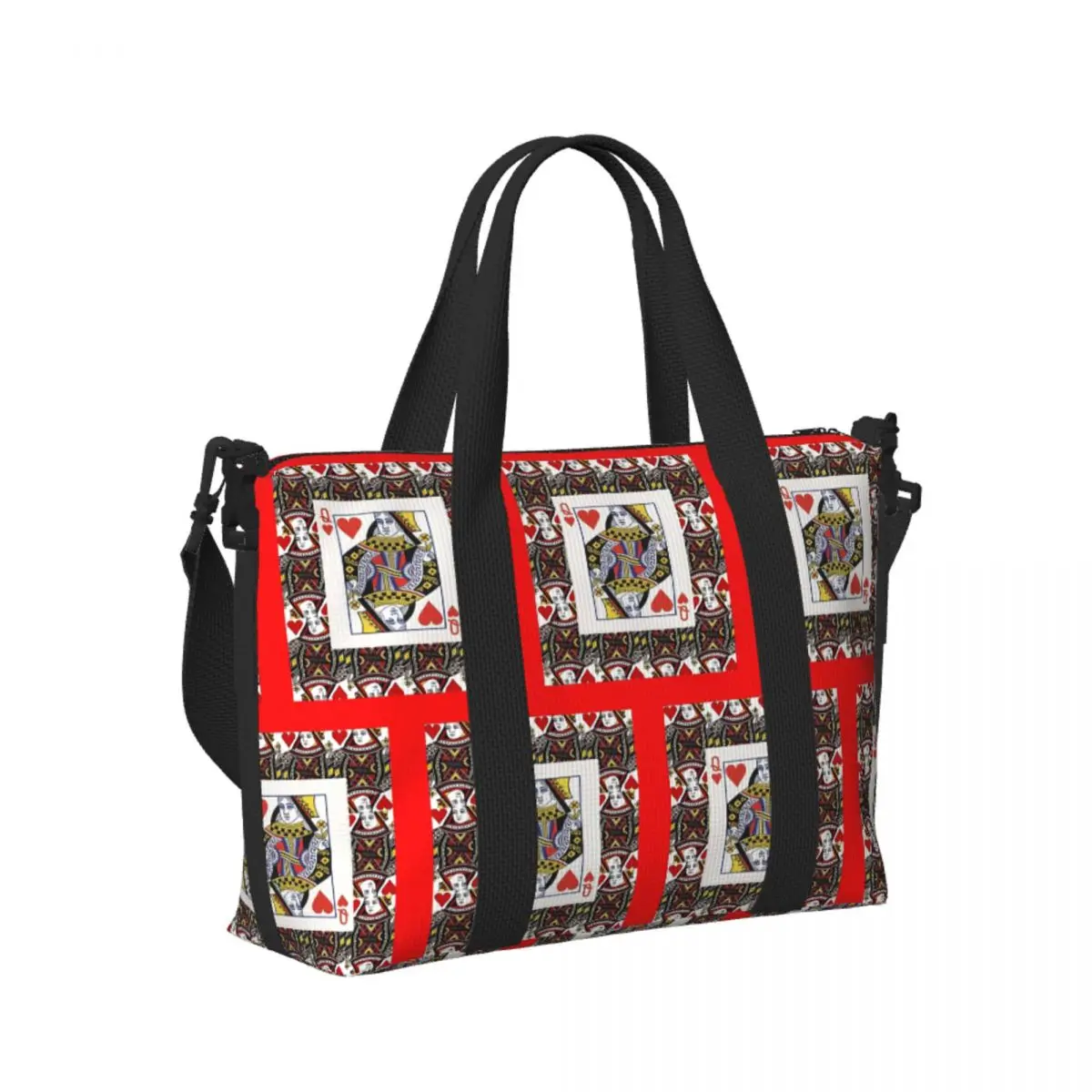 

Casino Nights Red Queen Of Hearts Beach Travel Bag Large Capacity Tote Bags for Gym Yoga Women Shopping Duffle Shoulder Bag