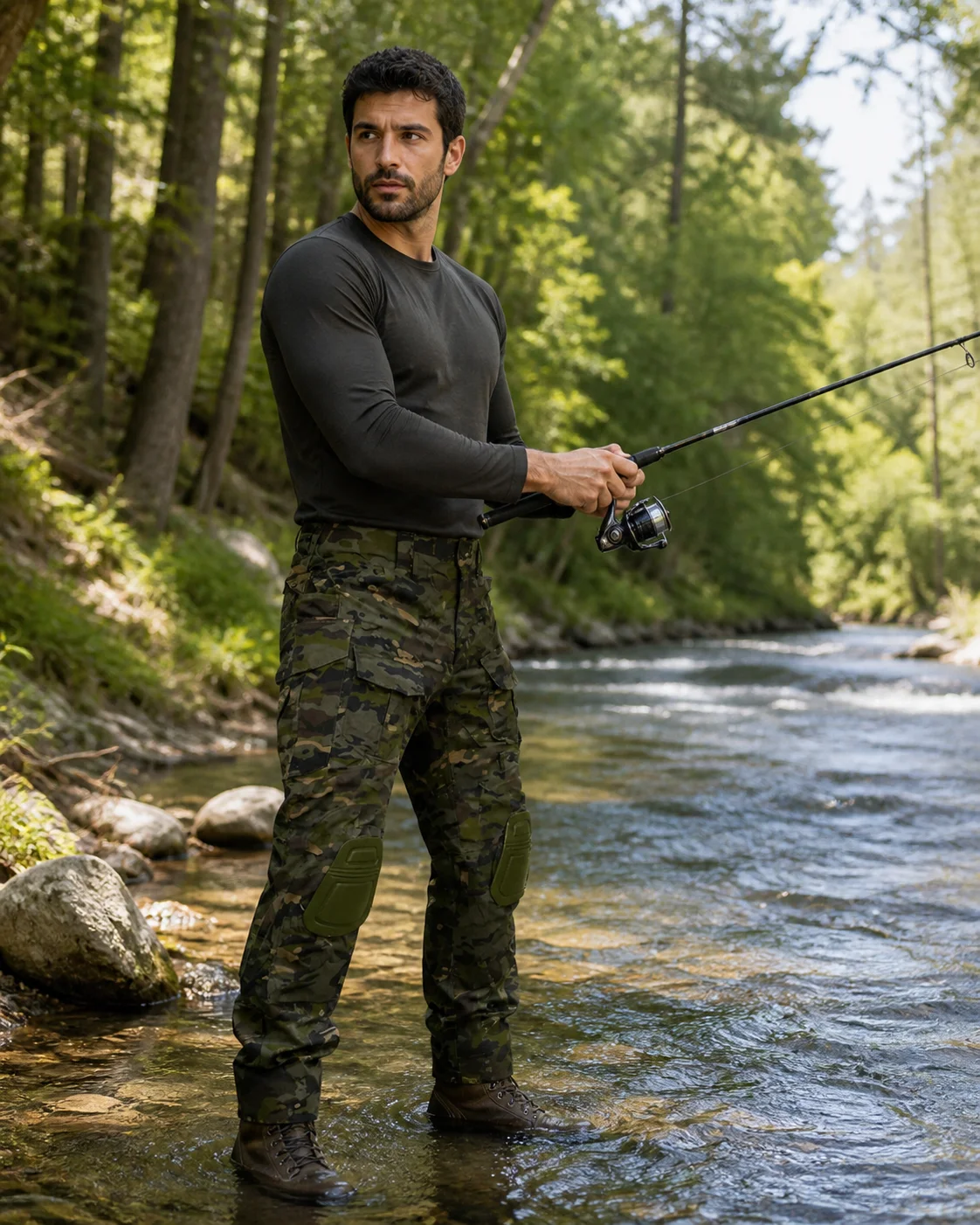 Men's Outdoor Tactical Pants with Knee Pads Camouflage Straight Leg Neutral Style for Summer Casual Wear Other Material 100%