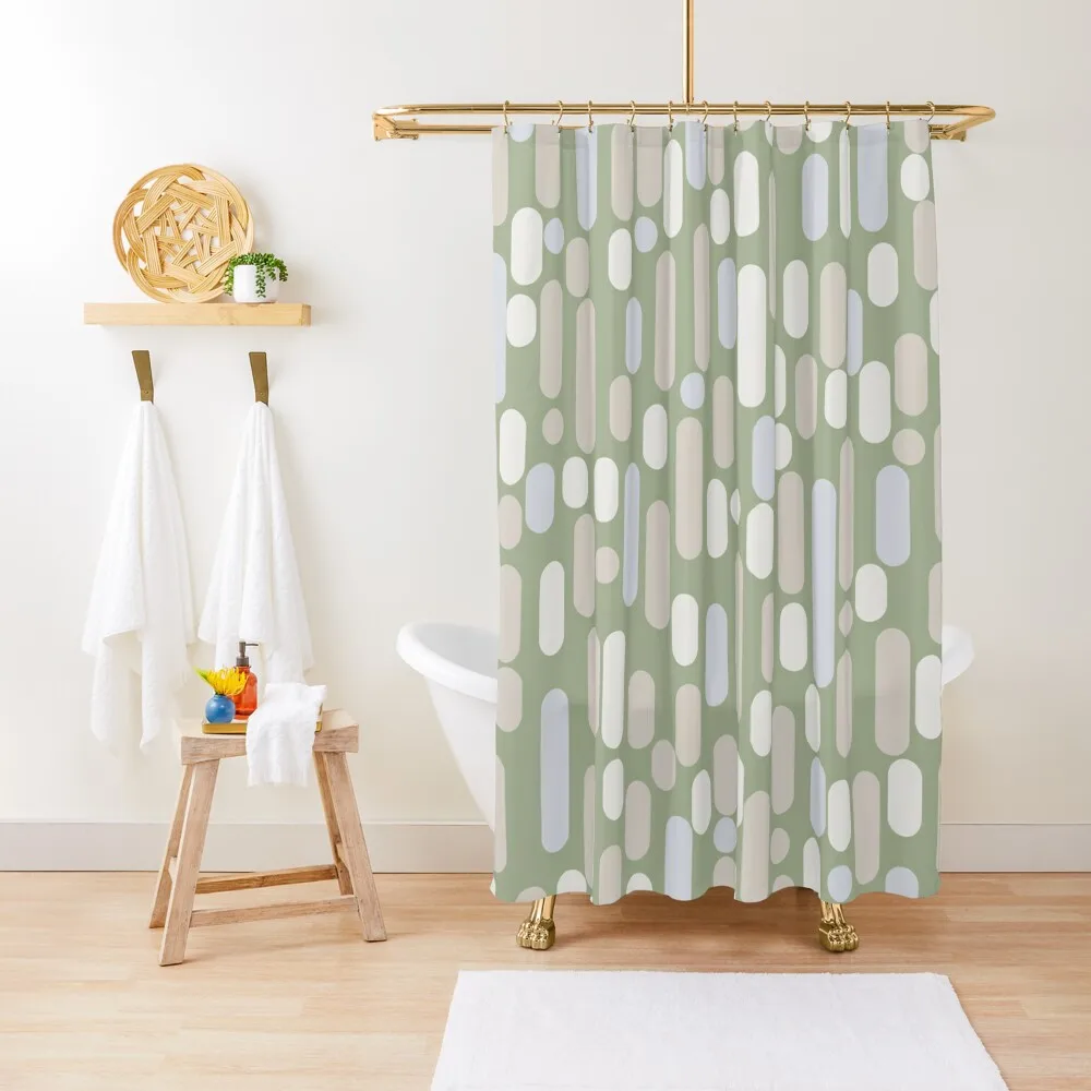 

Mid Century Modern Abstract Pattern - Morningside Heights in Sage Green, Beige, Cream, and Light Silver Grey Shower Curtain