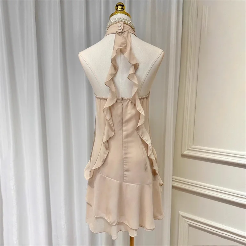 Abito da donna Nuovo mini abito floreale 3D per l'estate 2025 Abiti corti asimmetrici con scollo slim e abiti da festa senza schienale y2k