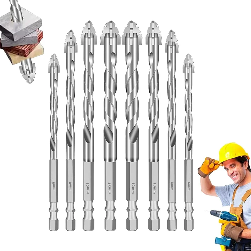 A98E-คุณภาพสูง 8PCS เจาะ Bits สําหรับก่ออิฐ,สี่ขลุ่ยและฟันเลื่อยประหลาดการออกแบบเพื่อความแม่นยําสูงสุด