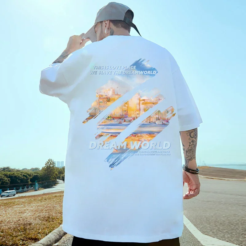 2023 Dream World Graphic Printed T Shirt Men Summer Streetwear Short Sleeve Retro T-Shirt Casual Cotton Oversize Y2K Tee Tops