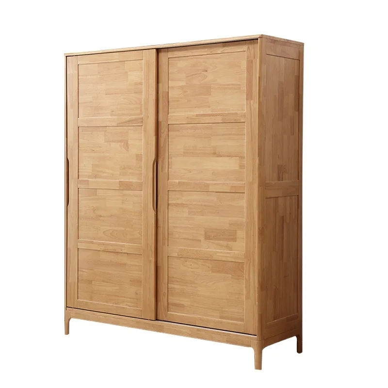 Modern simple two-door sliding Nordic solid wood wardrobe