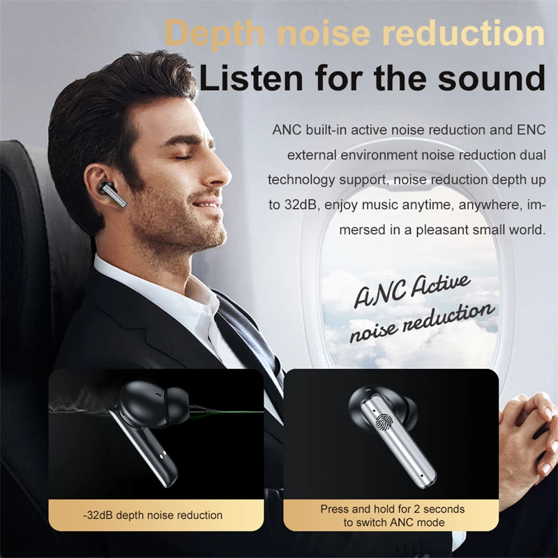 P60Pro ANC ENC Wireless Headphones Bluetooth Earphones 5.3 TWS Noise Reduction With Mics HD Call Headset In-Ear Handfree Earbuds