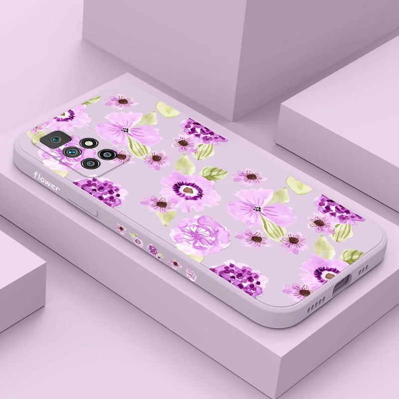 

Violet Flower Phone Case For Xiaomi Redmi 12 12C 10 10C 10A 9 9T 9A A1 Pro Plus 4G 5G Liquid Silicone Cover