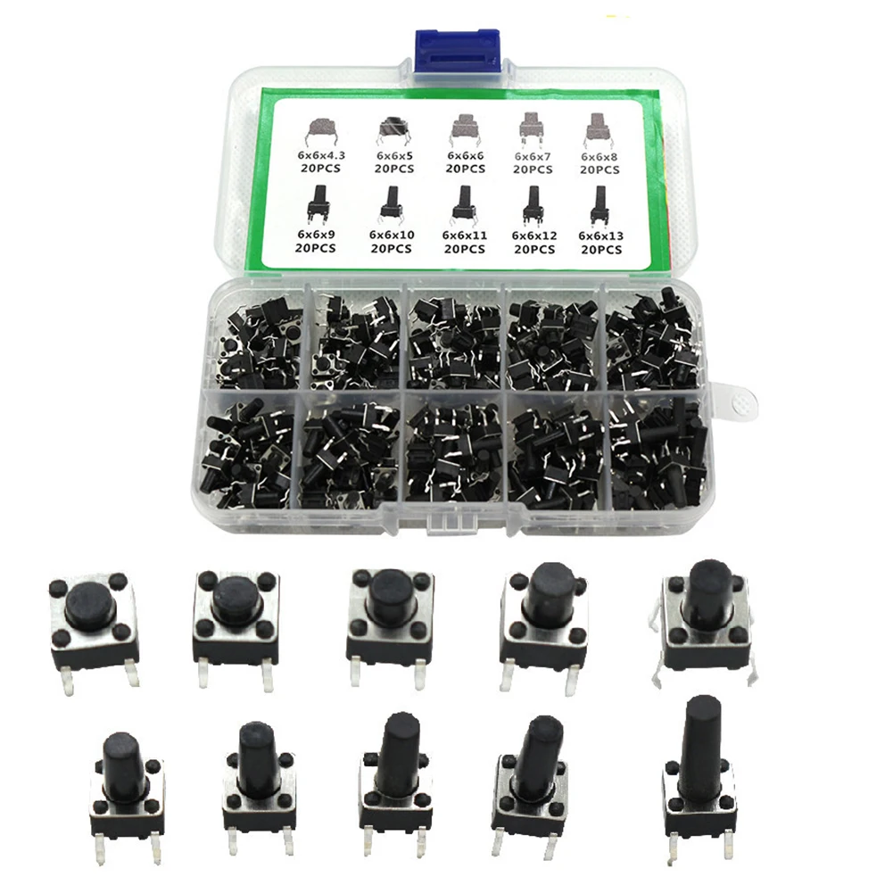 Quality 200PCS Light Touch Button Key Switch Box With 10 Specifications Touch Button Key Switches Electrical Pushbutton Switches