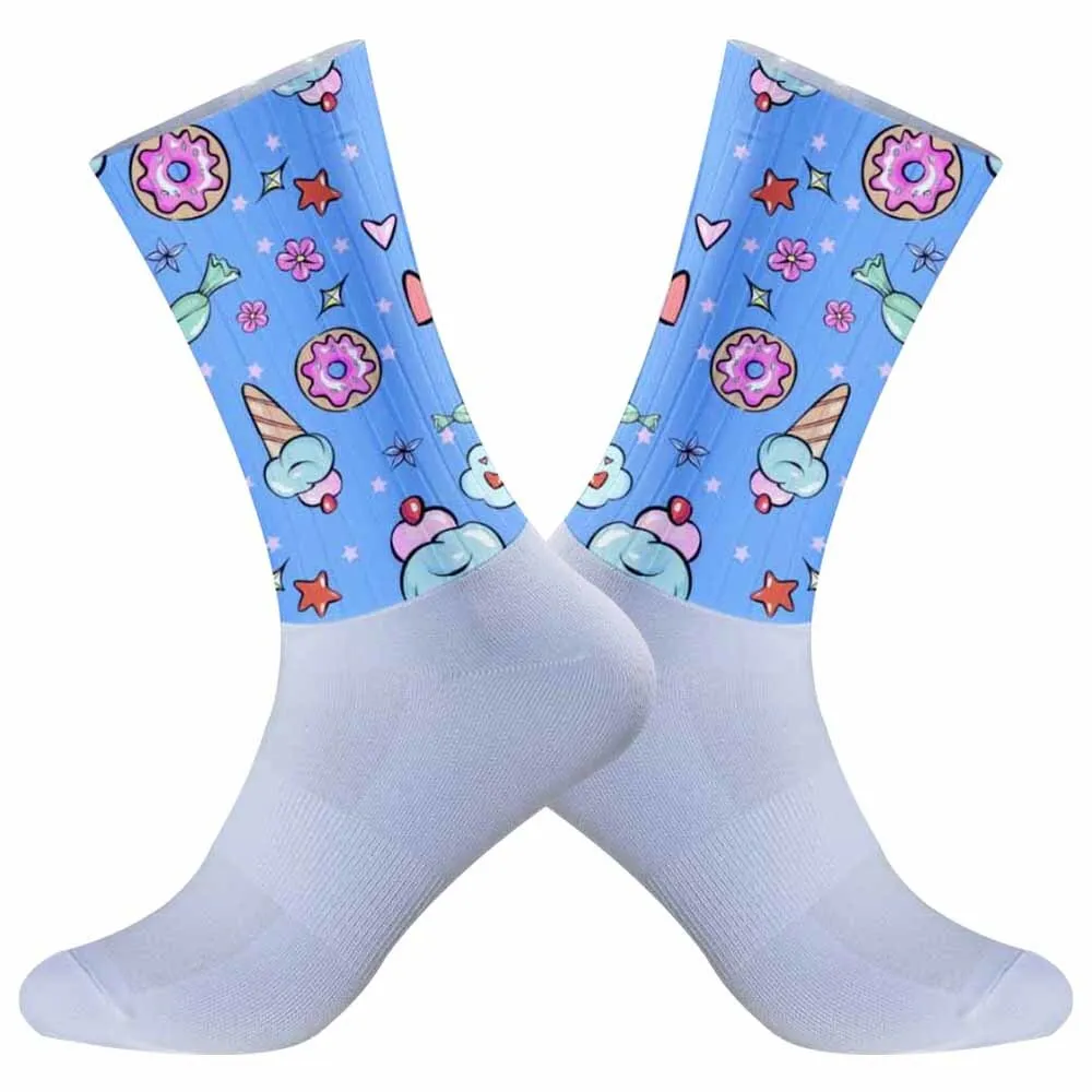 Cute Rainbow ice cream pattern Bike Socks Football Sports socks 2024 New Men Women Printed Bike Cycling Socks