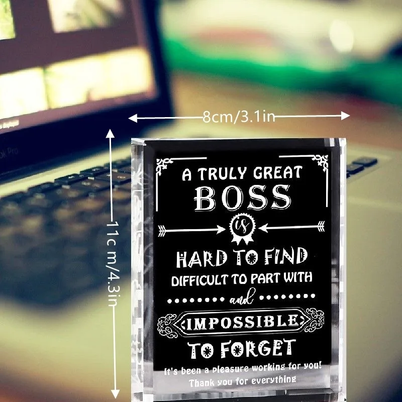 Boss Farewell Crystal: Engraved, desk decoration/centerpiece – leaving/birthday gifts, appreciation present.
