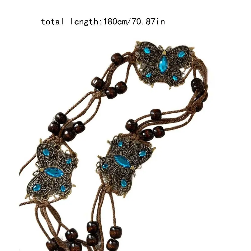 エレガントなレトロエスニックスタイルベルト蝶ワックスラインボヘミアンスタイルウエストチェーンフラワーウエストバンド女性織ベルト多用途