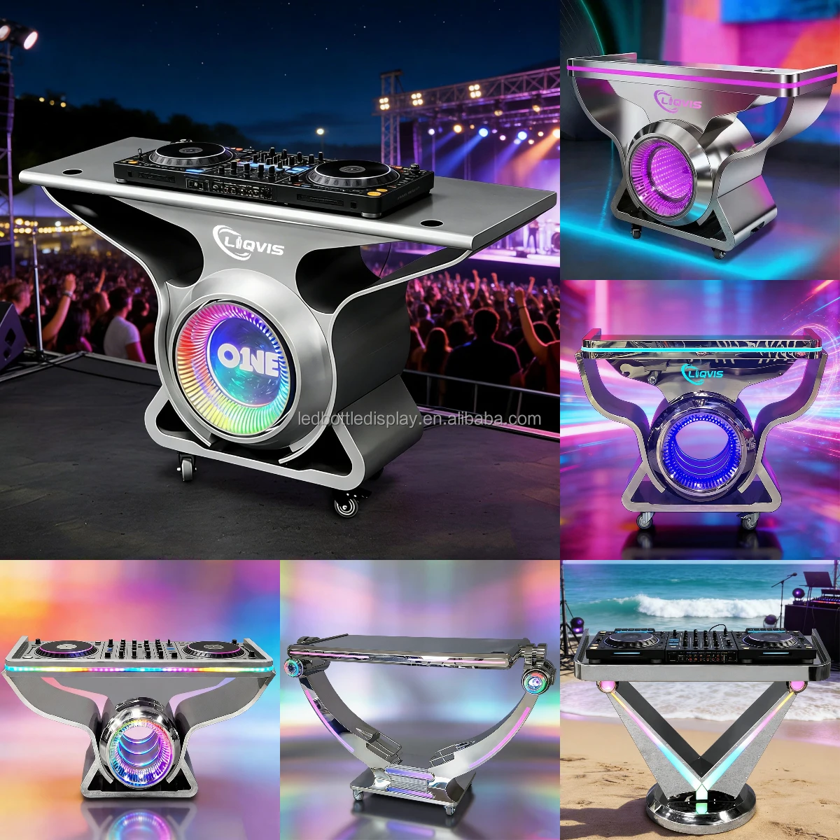 LiqVis Custom Logo DJ Table Portable Stainless Steel LED Mirror Modern Luxury Booth for Wedding Celebration Lounge Show Party view 5