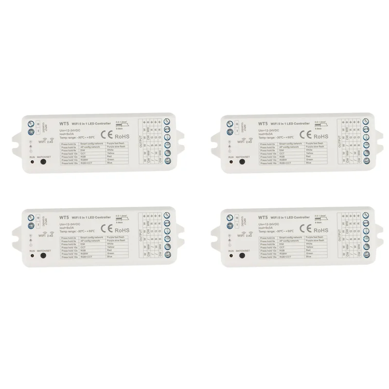 

AS95-4X Светодиодный контроллер Tuya 5 в 1, диммер CCT RGB RGBW RGBWW RGBCCT Strip Smart Life Wi-Fi 2,4G RF Пульт дистанционного управления 12-24 В