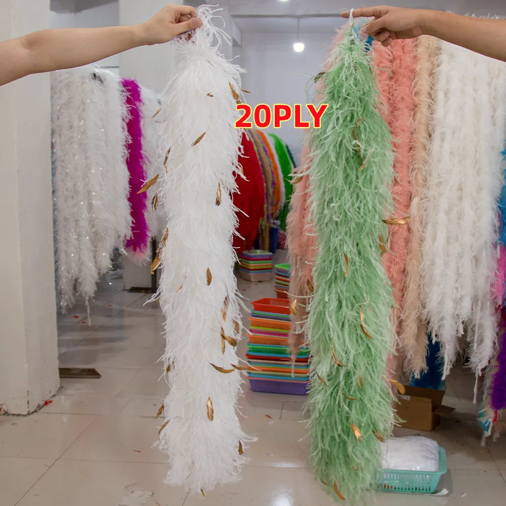 

1/1.3M/2M White Black Ostrich Feather Boa Shawl Gold Chicken Feathers for Wedding Decorative Carnival Clothing Acessories Plume