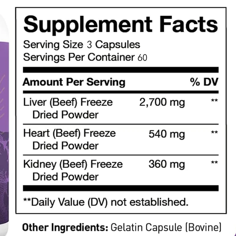 Grass Fed Beef Organ Complex - Freeze-dried Beef Liver, Heart, and Kidney Mixture -60 Capsules