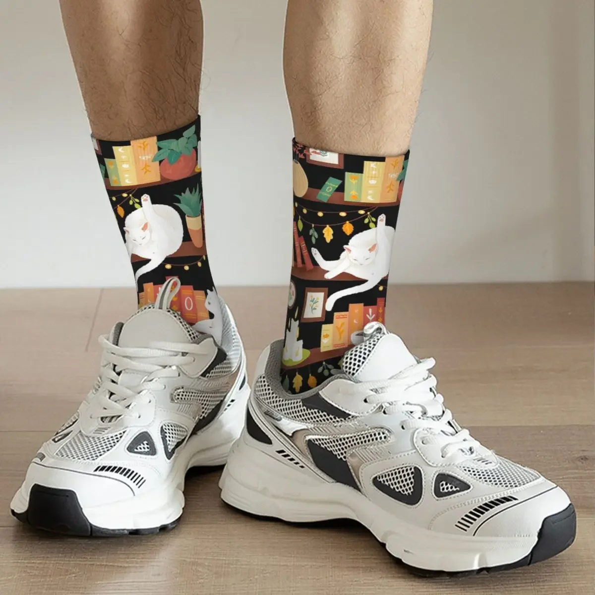 Library Cats 2020 - Night Socks Harajuku High Quality Stockings All Season Long Socks Accessories for Man's Woman's Gifts