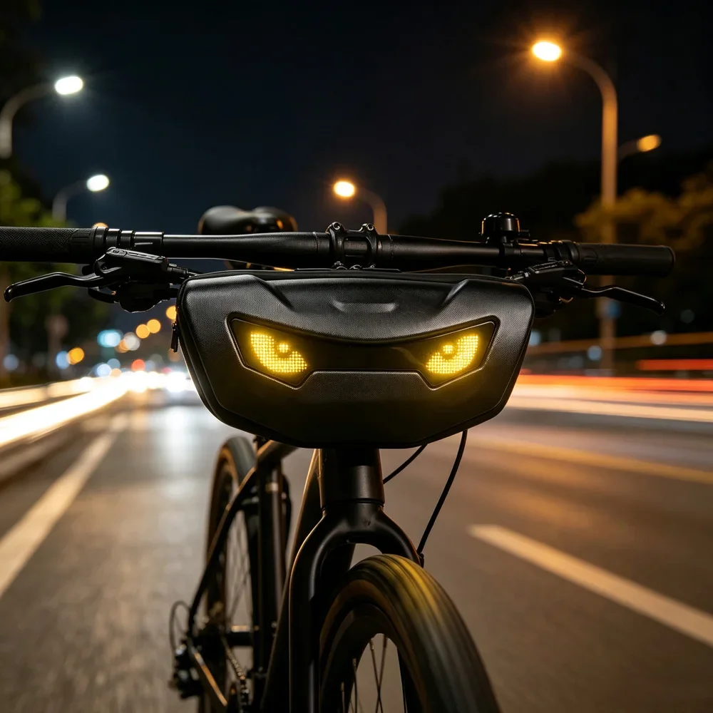 Smart LED Pixel Handlebar Bag for Bikes, App‑Controlled Waterproof Phone Storage, Fits MTB & E‑Bikes, Power Bank Sold Separately