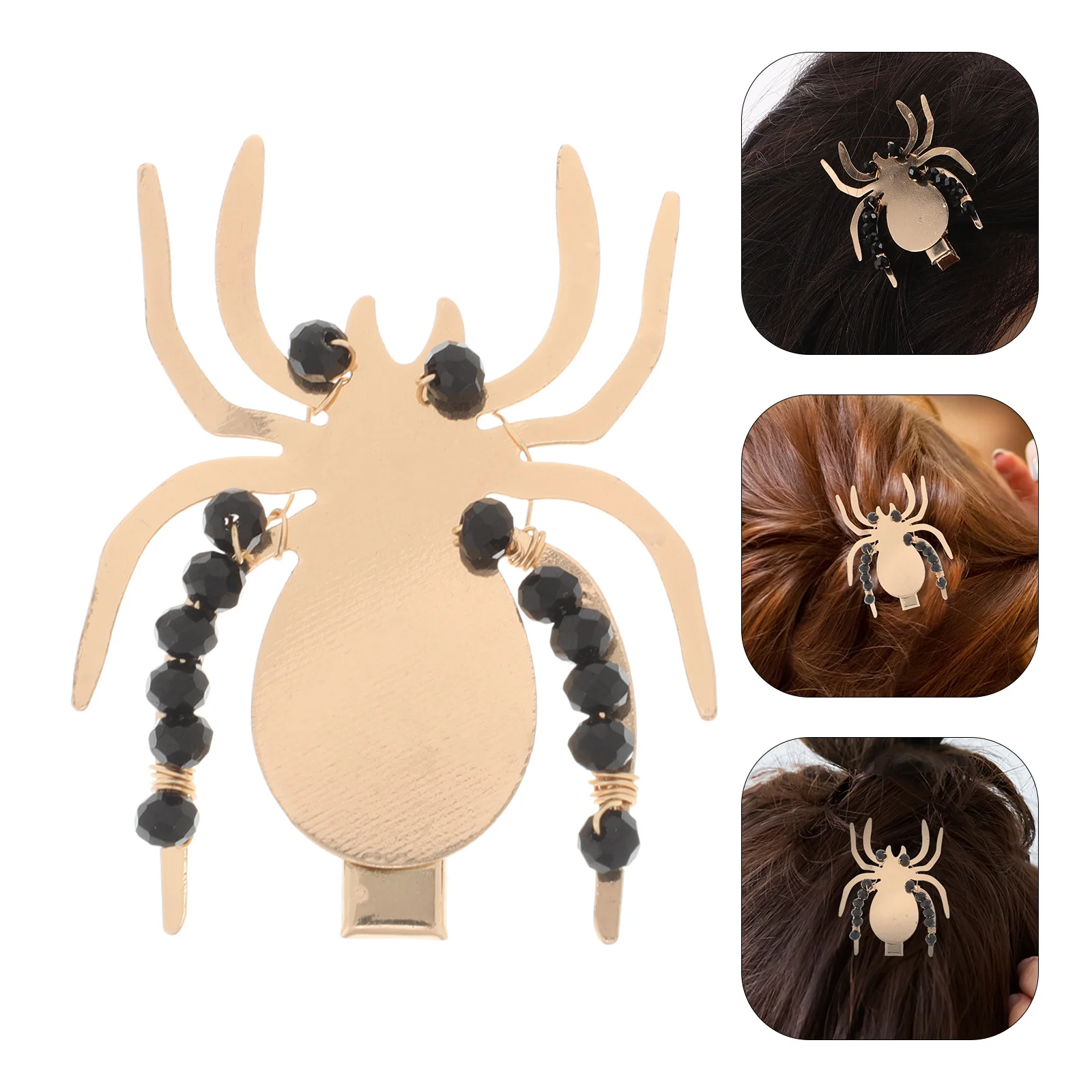 

Halloween Spider Hair Claw Clip Alloy Decorative Barrette Crystal Beads Gothic Party Hairpin Costume Cosplay Accessory