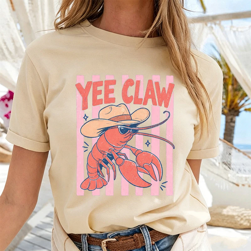 Lobster Shirt Funny Western Beach Shirt Coastal Cowgirl Graphic Tee Trendy Cute Lobster Women Clothing Vintage