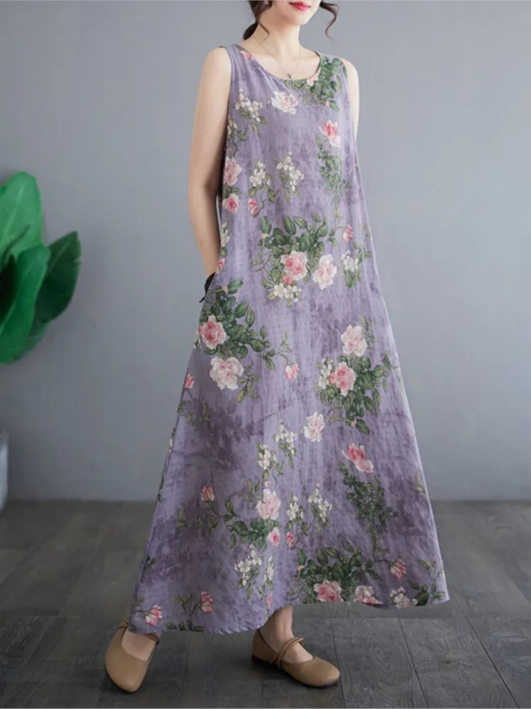 Übergroße Blume Blumen druck Sommer ärmellose Westen Kleid Frauen lässig Mode Rüschen Damen Kleider lose plissierte Frau Kleid