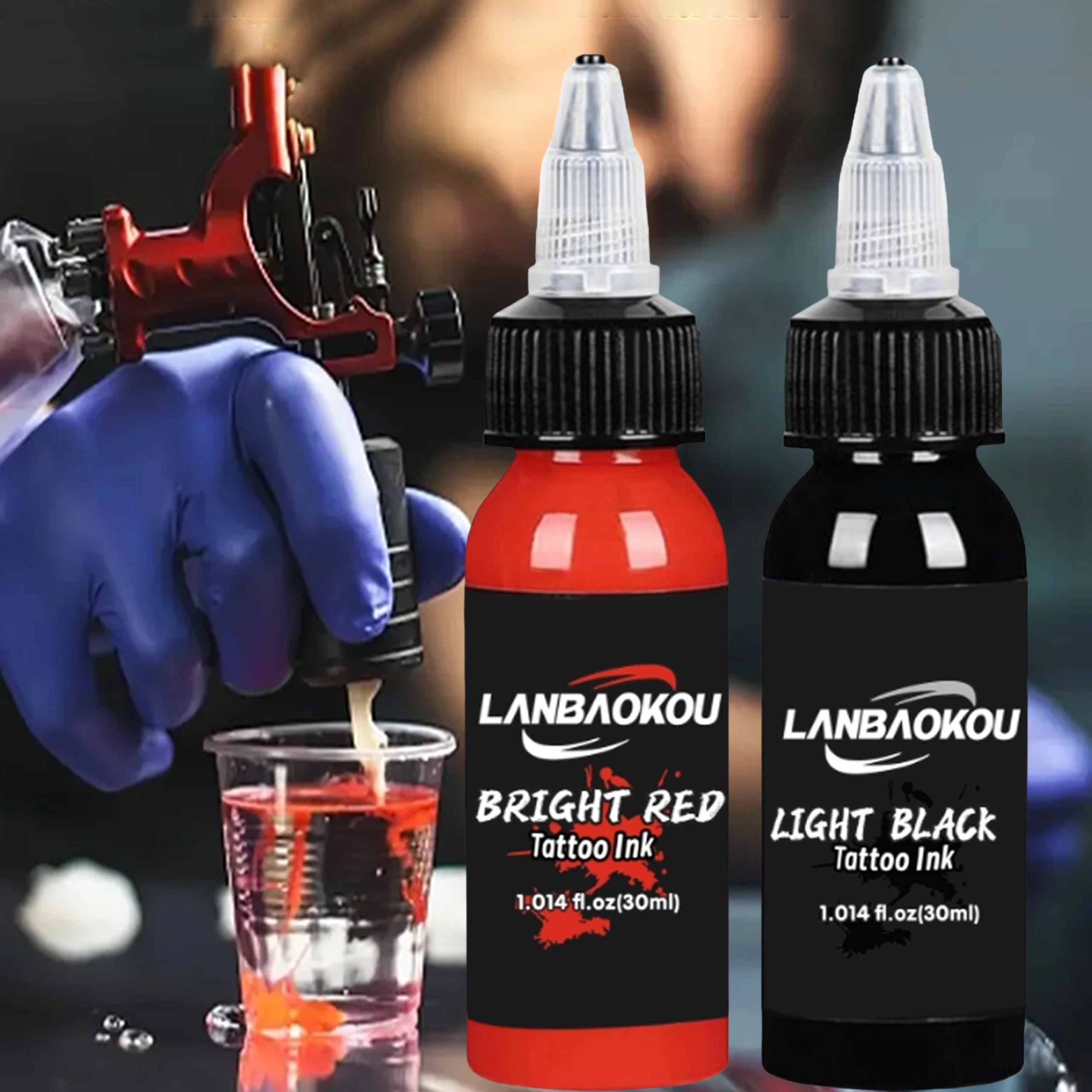 2pcs30ml red/black Tattoo Ink Pigment with Body Art Tattoo Kits Professional Beauty Paints Makeup Tattoo Supplies Semi-permanent