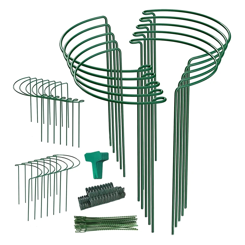 

New-24 Pack Plant Support Stake, Half Round Metal Garden Plant Stake, Plant Support Ring, Border Support With Plant Labels