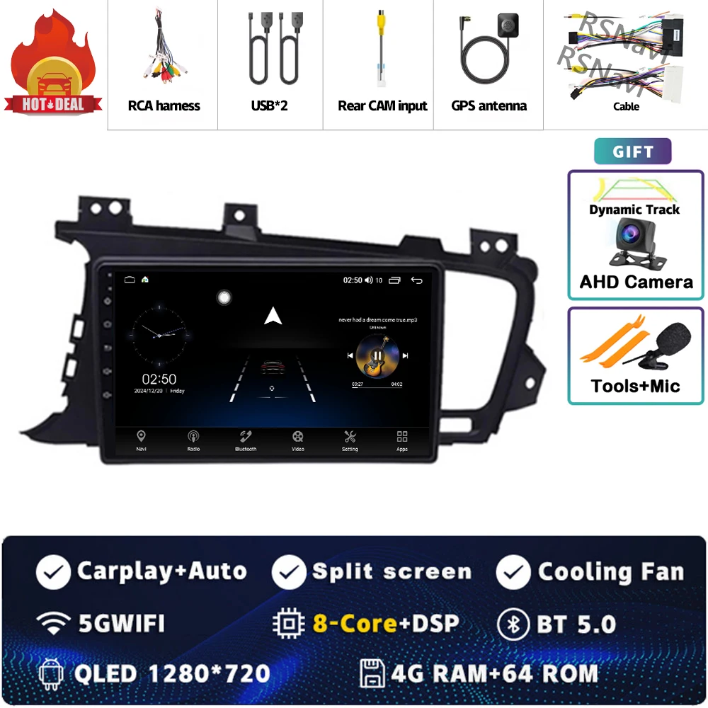 Plug en Play Android 15 Carplay Auto Qualcomm Scherm Autoradio Speler Voor KIA Kia K5 Optima 2011-2015 GPS Stereo Wifi + 4G DSP