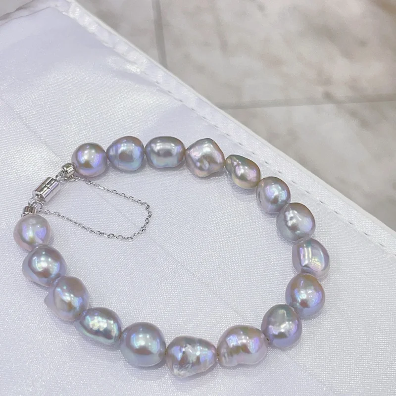 SGARIT Natural Freshwater Pearl Bracelet Grey Irregular Round Oval Pearl Magnetic Buckle Bangle Baroque Vintage Female Jewelry