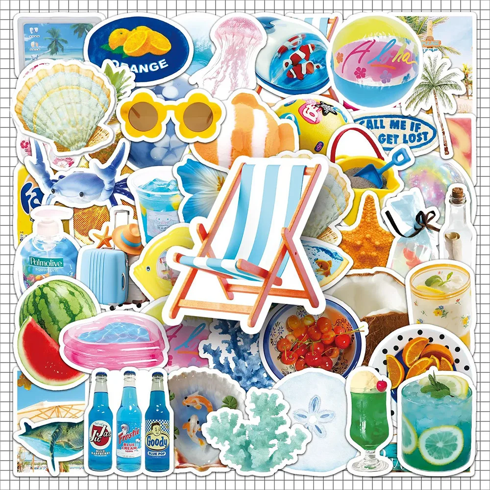 

10/30/50pcs Cute Summer Day Beach Aesthetic Stickers DIY Skateboard Phone Notebook Waterproof INS Graffiti Sticker for Kids Toys