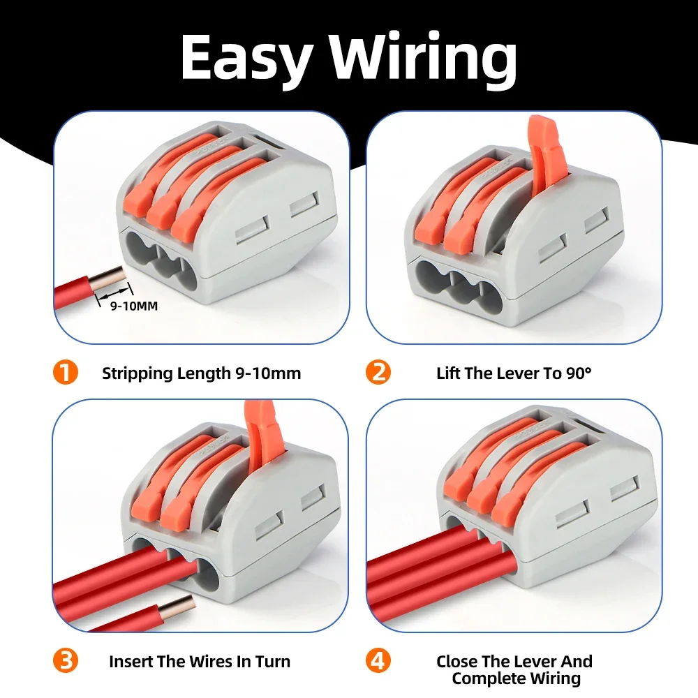 

GTRIC Quick Wire Connector 30pcs 50pcs 2/3/4/5/8Ports Fast Locking Electrical Cable Terminals Home Electrical Wiring 0.08-4MM