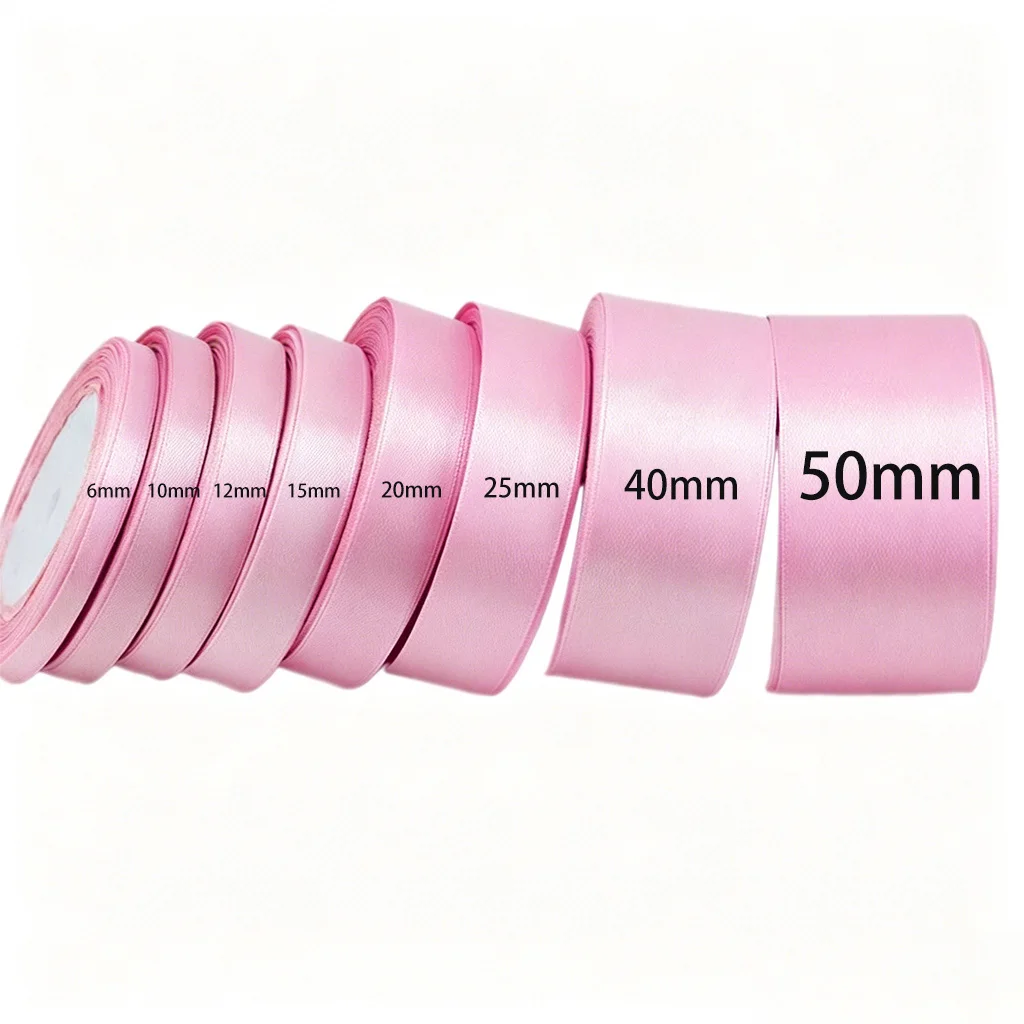 (25 Yards/Roll) Pink Single Face Satin Ribbon Wholesale Gift Wrapping Christmas Ribbons