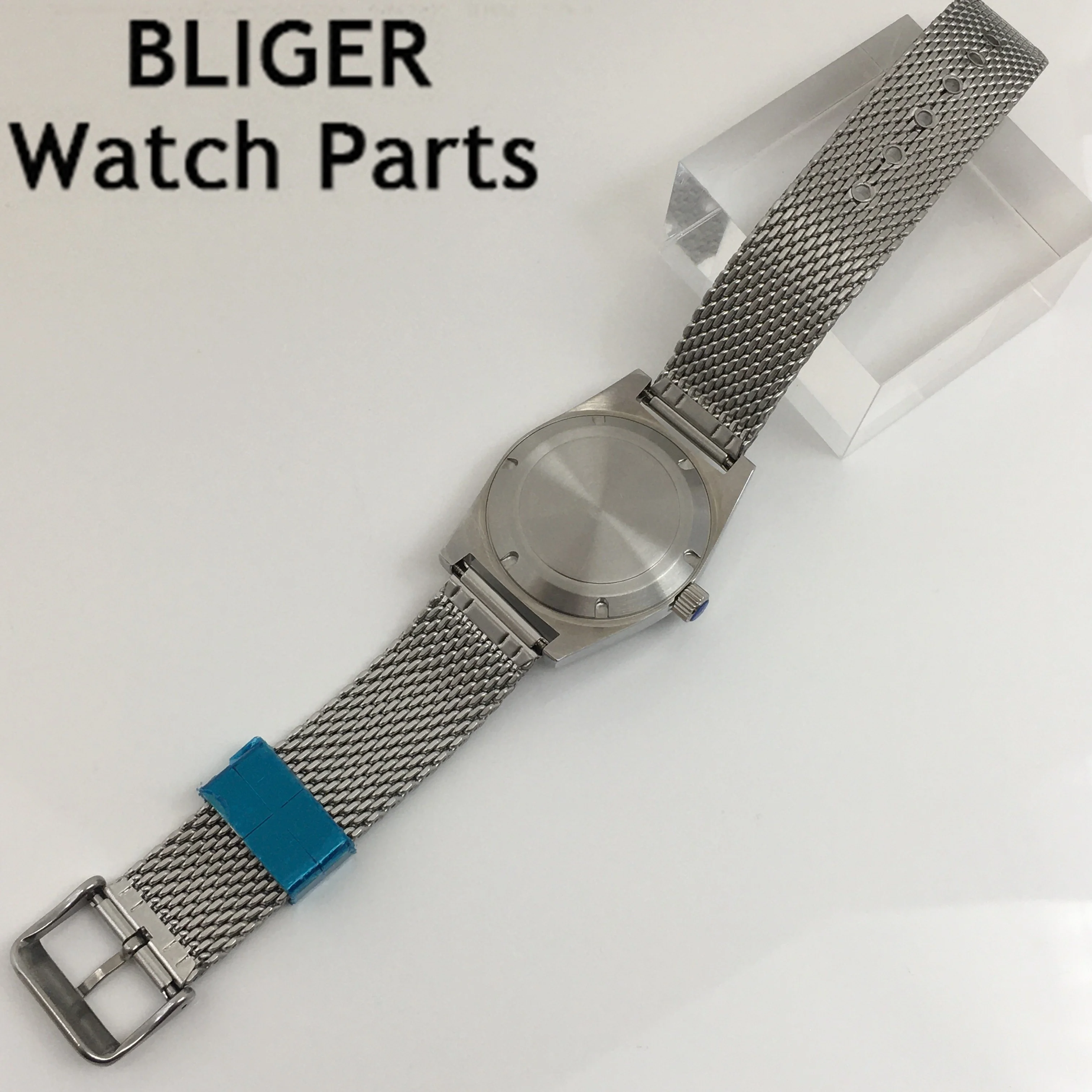 BLIGER 38mm New Mechanical Men Watch NH35 Date Solid Case Mental Bracelet Sapphire Glass Black White Dial