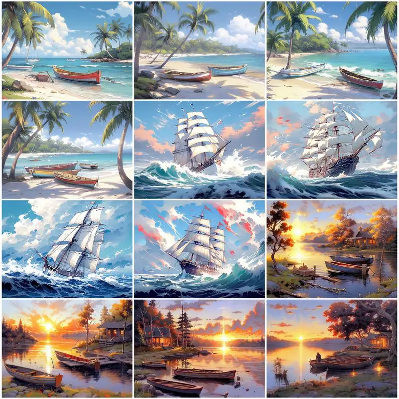 

RUOPOTY Diy Oil Painting By Numbers Landscape Boat Picture Drawing With Frame Paint Kit Color Markers Paintings Wall Decor