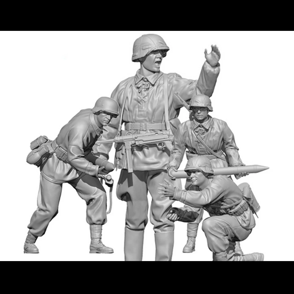 Équipage d'artillerie de la seconde guerre mondiale, 4 ensembles, figurine de soldat modèle en résine, thèmes militaires de la seconde guerre mondiale, kit non assemblé et non peint, 1/35