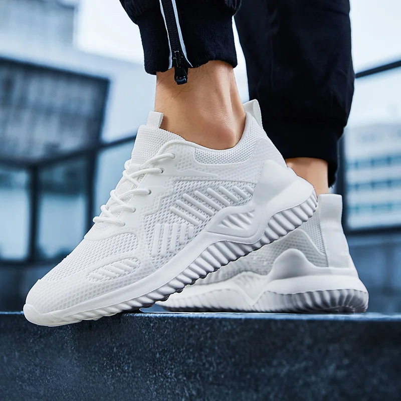 Men's White Breathable Mesh Sports Shoes Women Thick Soled Fashionable Running Shoes for Comfortable and Lightweight Daily Wear