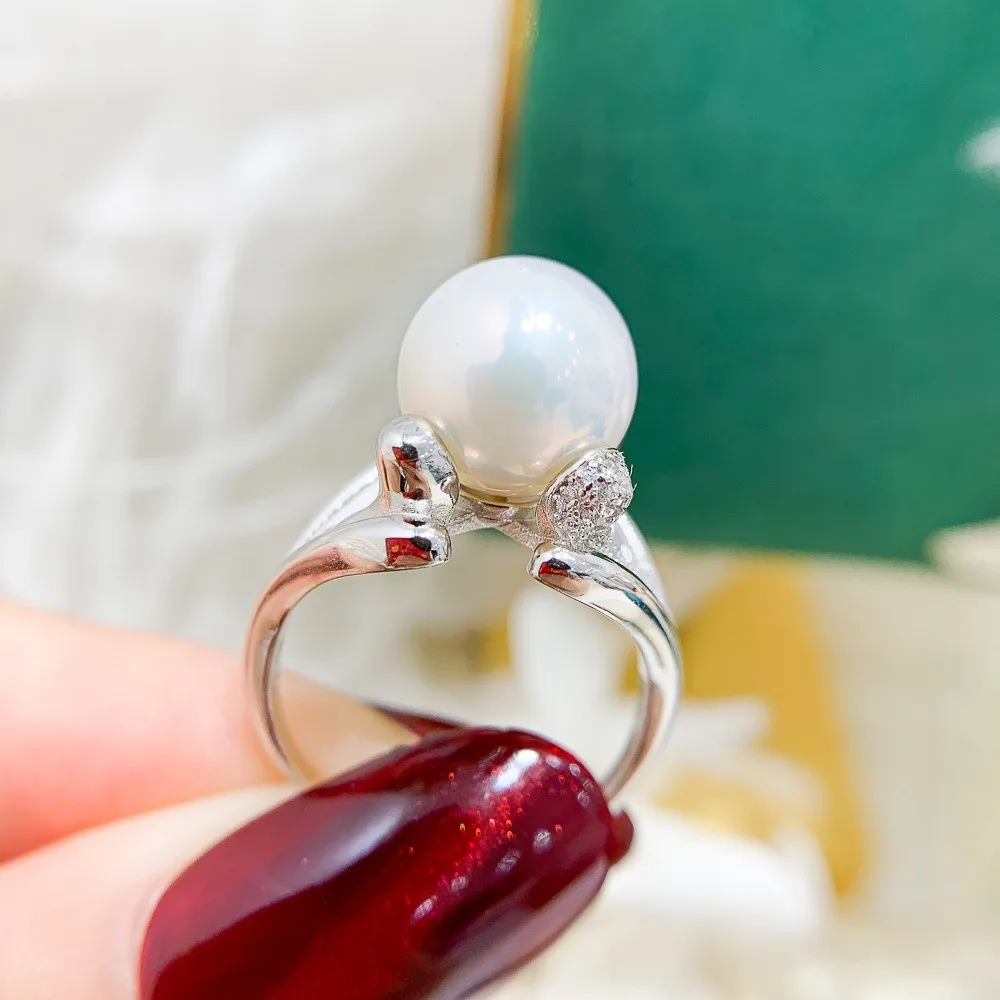 

DIY Pearl Ring Accessories S925 Sterling Silver Ring Empty Holder Fashion Gold Silver Jewelry Fit 10-12mm Circle Z430